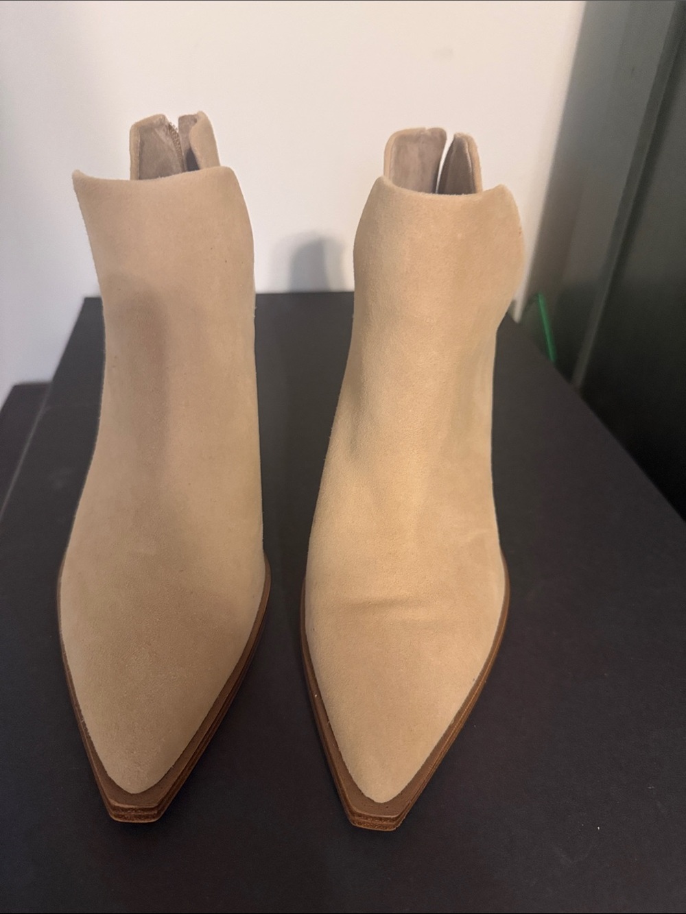 Vince Camuto Tan Pointed-Toe Suede Ankle Booties